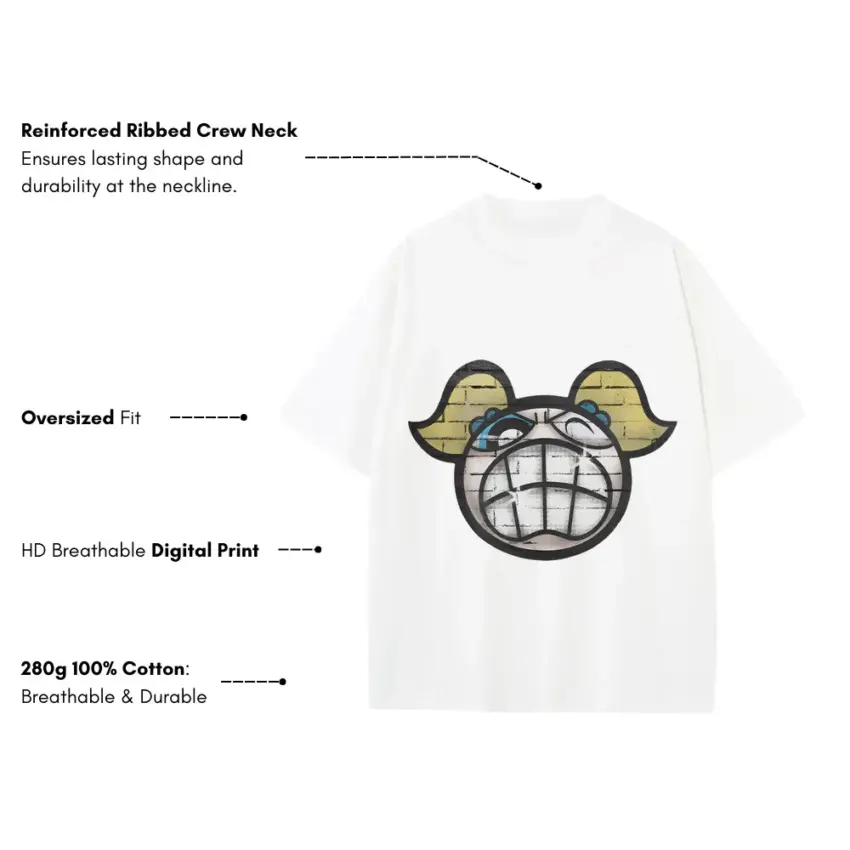 Belligerent Unibrow Heavyweight Oversized White Graphic Tee - Image 2