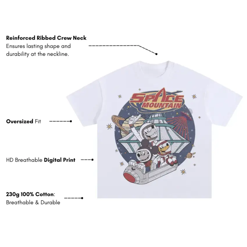 Cosmic Mountain Voyage Oversized White Graphic Tee - Image 5