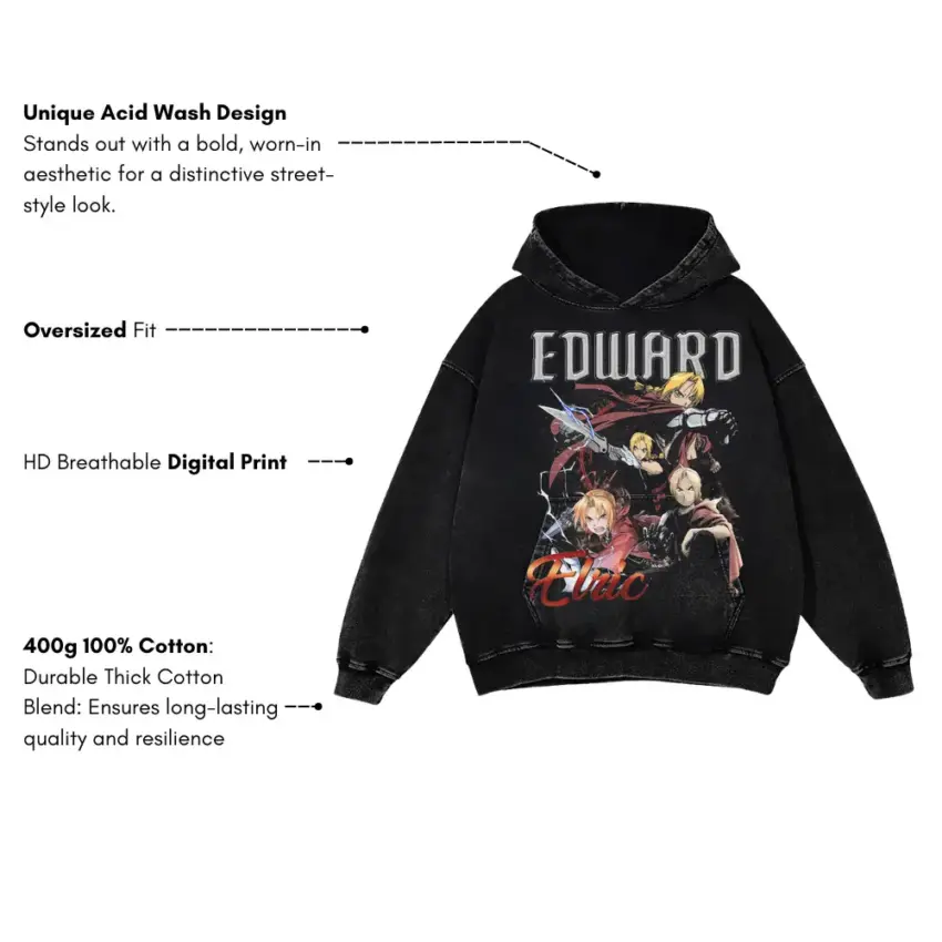 Fullmetal Alchemist Edward Aicd Wash Oversized Hoodie - Image 5