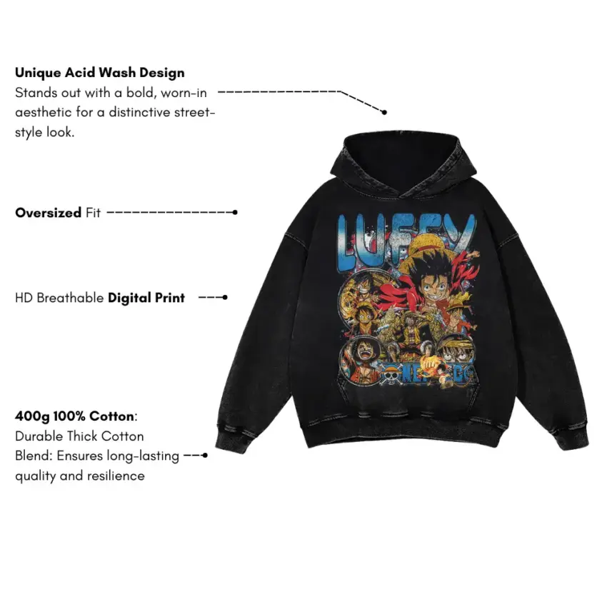 Future King Luffy Aicd Wash Oversized Hoodie - Image 2