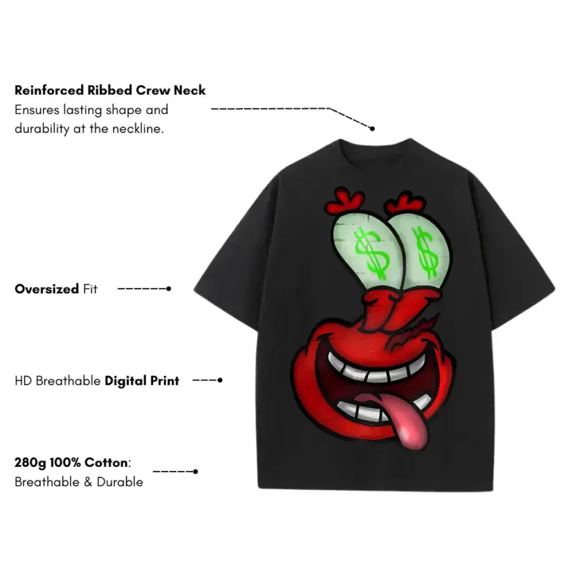 Greedy Grin Heavyweight Oversized Black Graphic Tee - Image 5