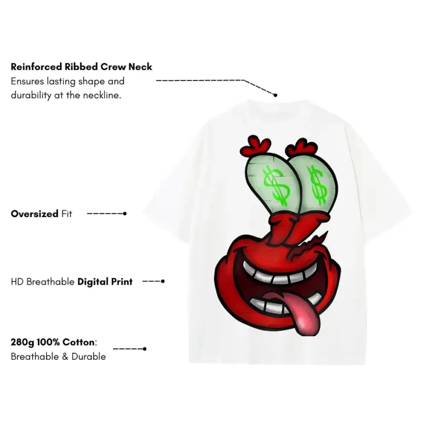 Greedy Grin Heavyweight Oversized White Graphic Tee - Image 2