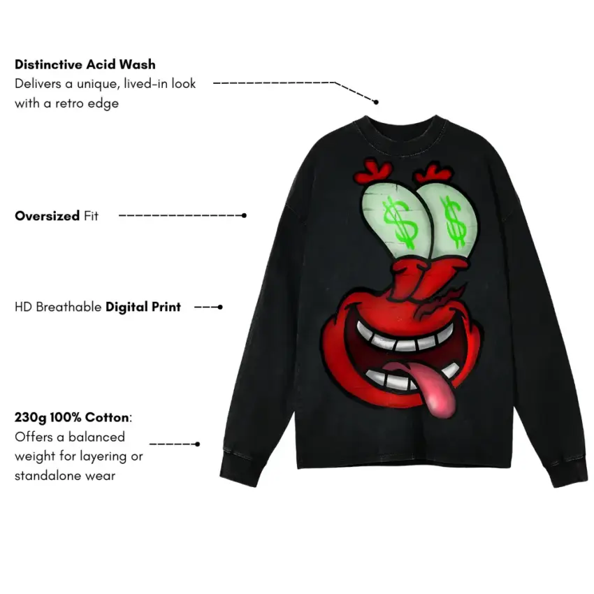 Greedy Grin Aicd Wash Oversized Long Sleeve Shirt - Image 4