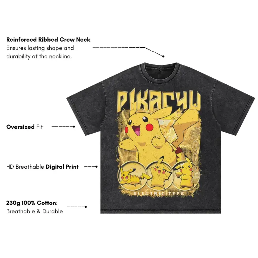 I Choose You Pikachu Oversized Acid Wash T-shirt - Image 4