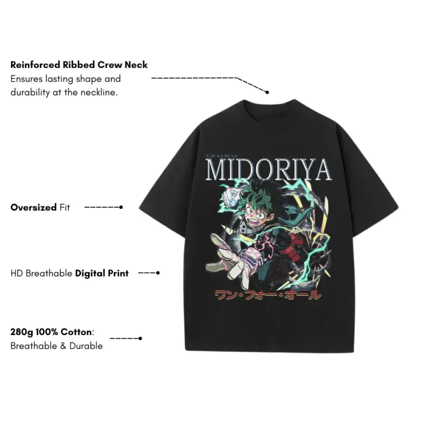 Inheritor Of One For All Heavyweight Oversized Black Graphic Tee - Image 2
