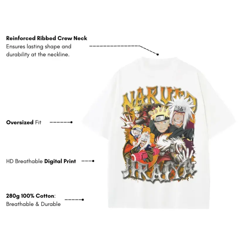 Konoha Legacy Trio Heavyweight Oversized White Graphic Tee - Image 2