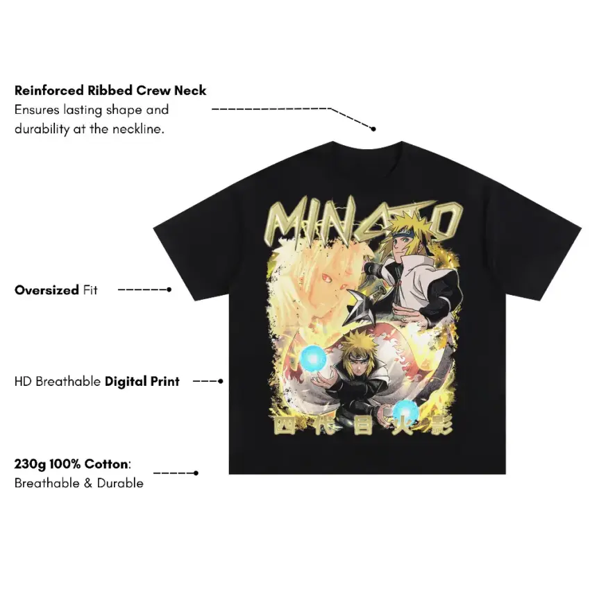 Konohas Yellow Flash Oversized Black Graphic Tee - Image 2