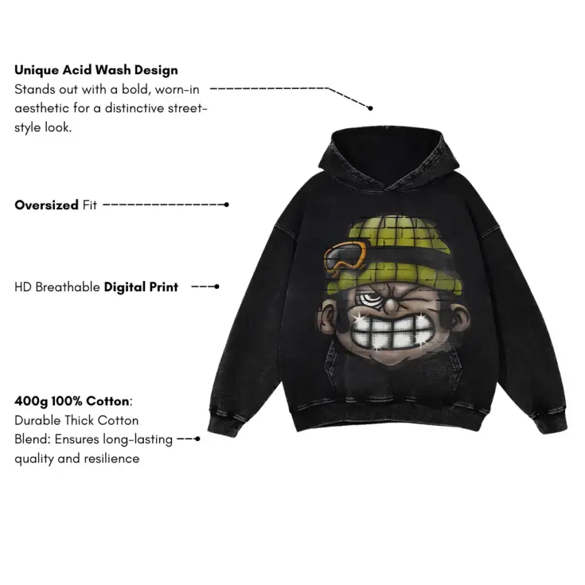 Master Of Mischief Aicd Wash Oversized Hoodie - Image 2