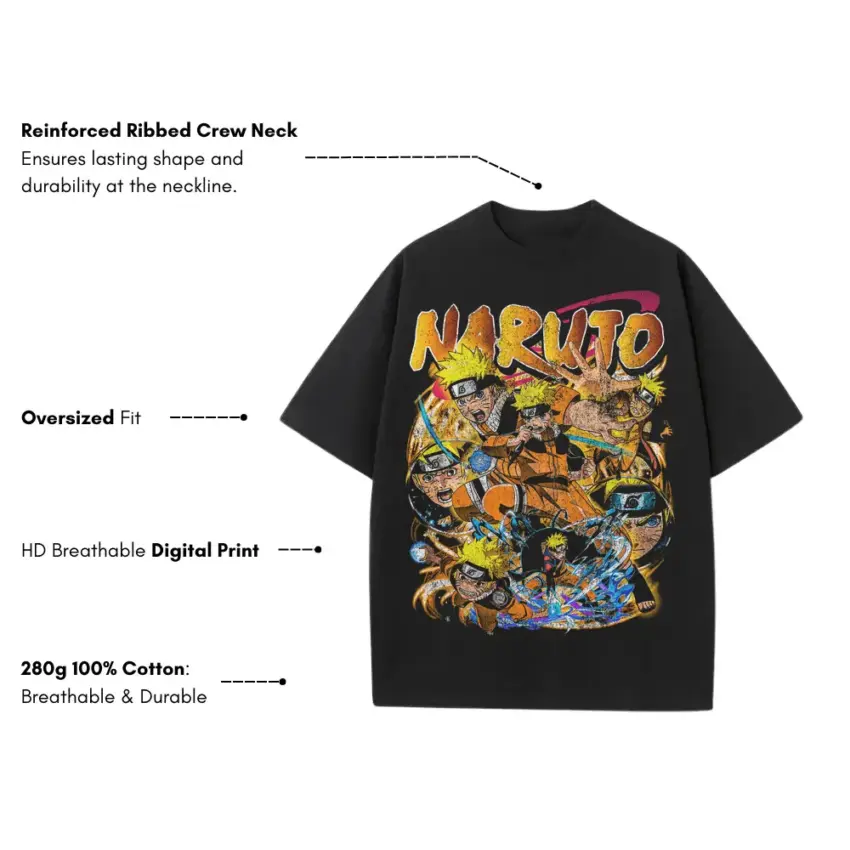 Ninja Academy Days Heavyweight Oversized Black Graphic Tee - Image 2
