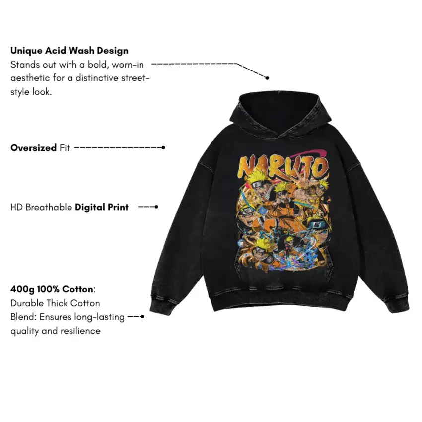 Ninja Academy Days Aicd Wash Oversized Hoodie - Image 5