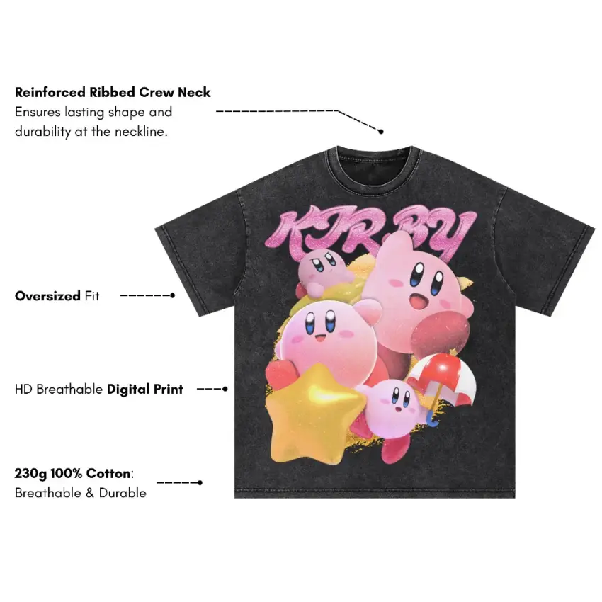 Pop Star Hero Kirby Oversized Acid Wash T-shirt - Image 5