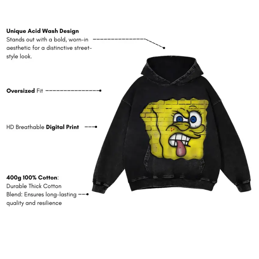 Porous Psyche Aicd Wash Oversized Hoodie - Image 5