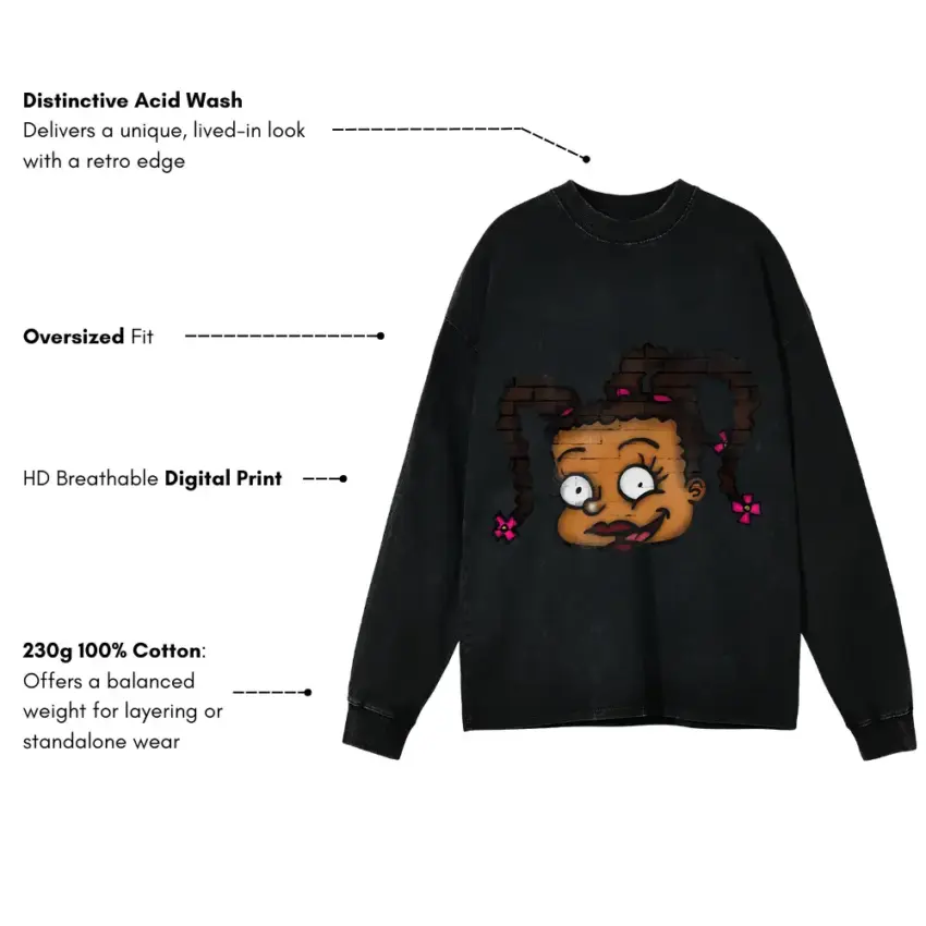 Sassy Braids Aicd Wash Oversized Long Sleeve Shirt - Image 5