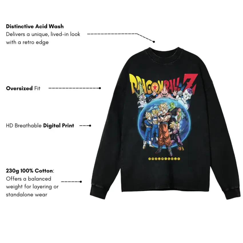 Showdown On Namek Aicd Wash Oversized Long Sleeve Shirt - Image 5