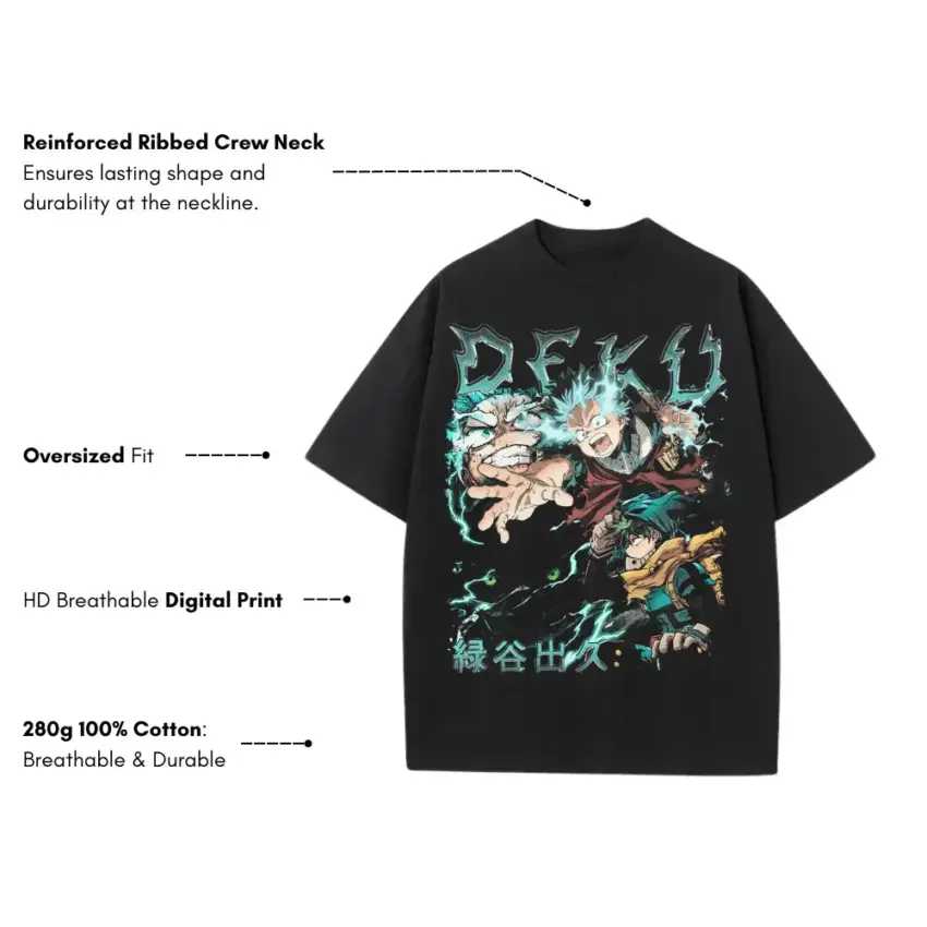 Smash For All Deku Heavyweight Oversized Black Graphic Tee - Image 5