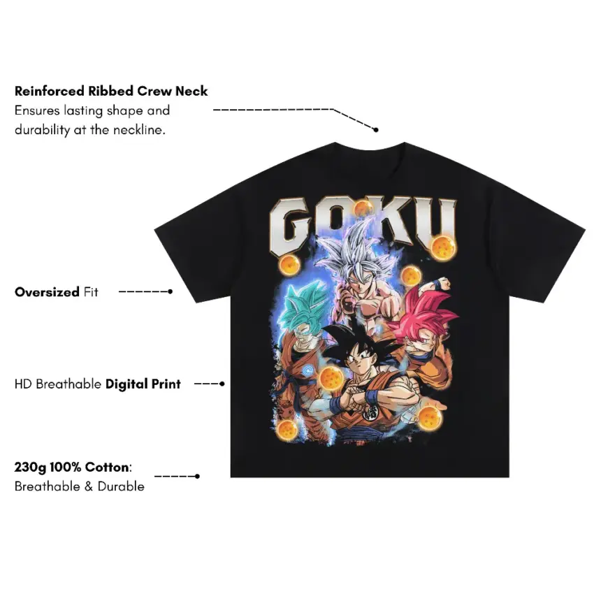 Son Goku Divine Ki Oversized Black Graphic Tee - Image 4