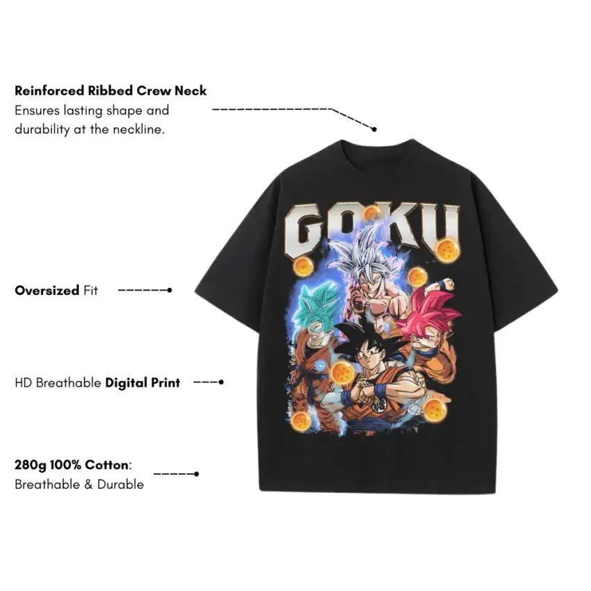 Son Goku Divine Ki Heavyweight Oversized Black Graphic Tee - Image 2