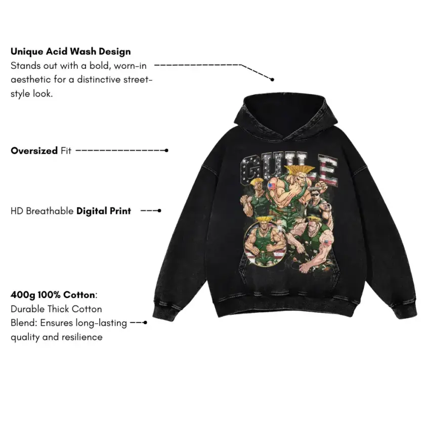 Sonic Boom Soldier Aicd Wash Oversized Hoodie - Image 5