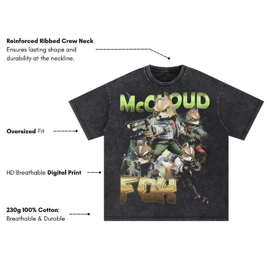 Star Fox Leader Oversized Acid Wash T-shirt - Image 2