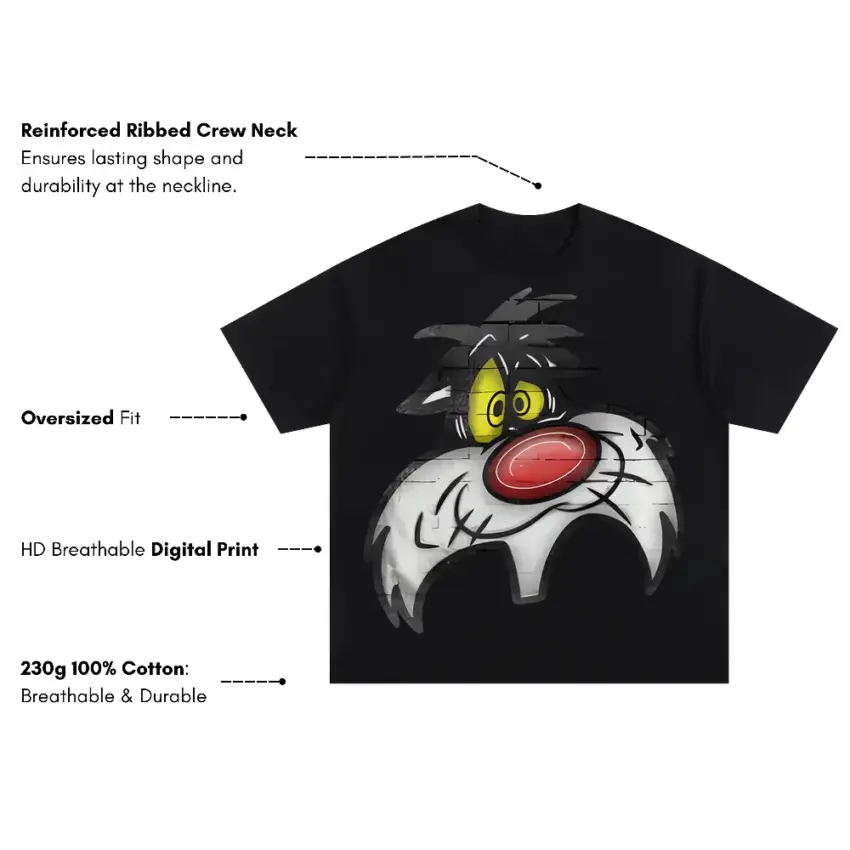 Sufferin Succotash Oversized Black Graphic Tee - Image 5