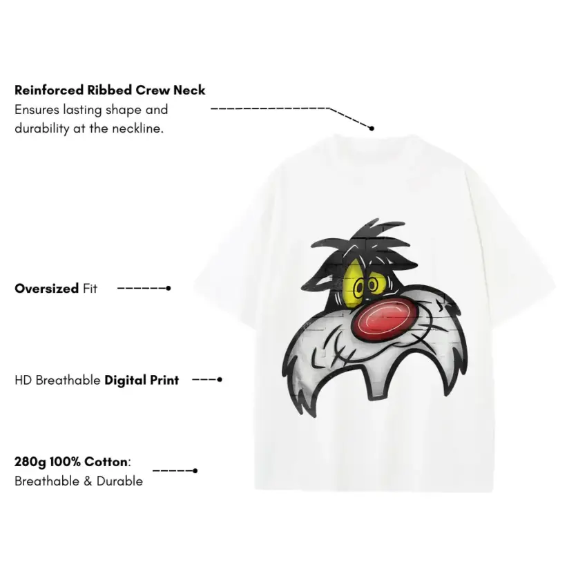 Sufferin Succotash Heavyweight Oversized White Graphic Tee - Image 5