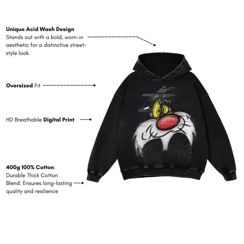Sufferin Succotash Aicd Wash Oversized Hoodie - Image 5
