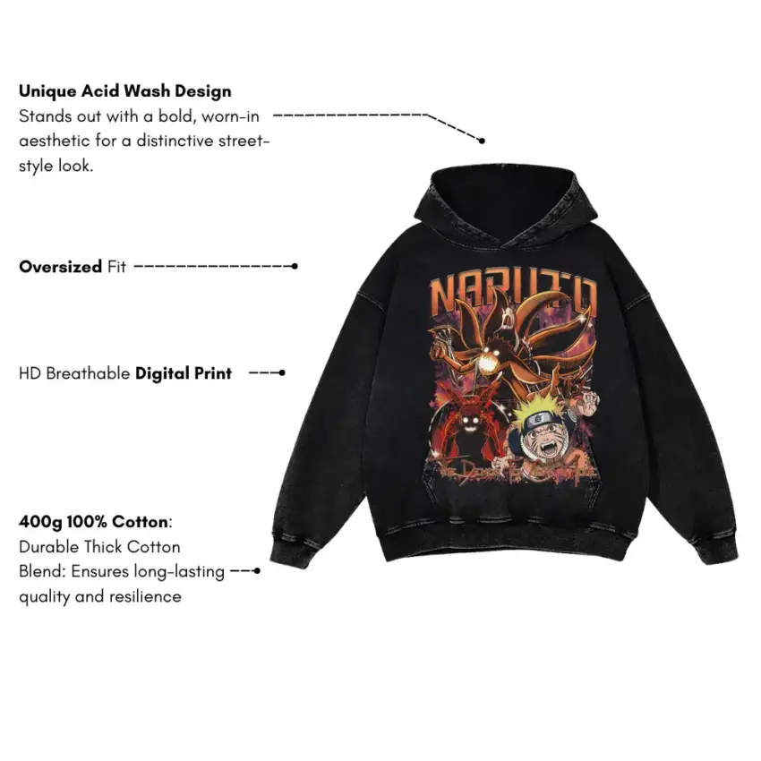 Tailed Beast Tamer Aicd Wash Oversized Hoodie - Image 5