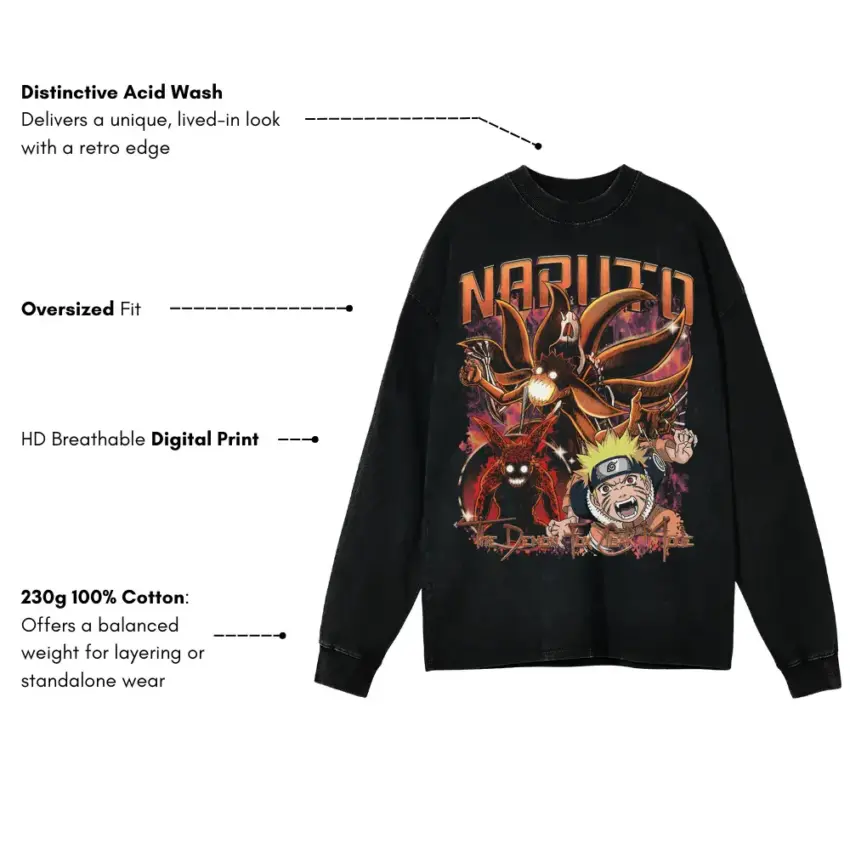 Tailed Beast Tamer Aicd Wash Oversized Long Sleeve Shirt - Image 2