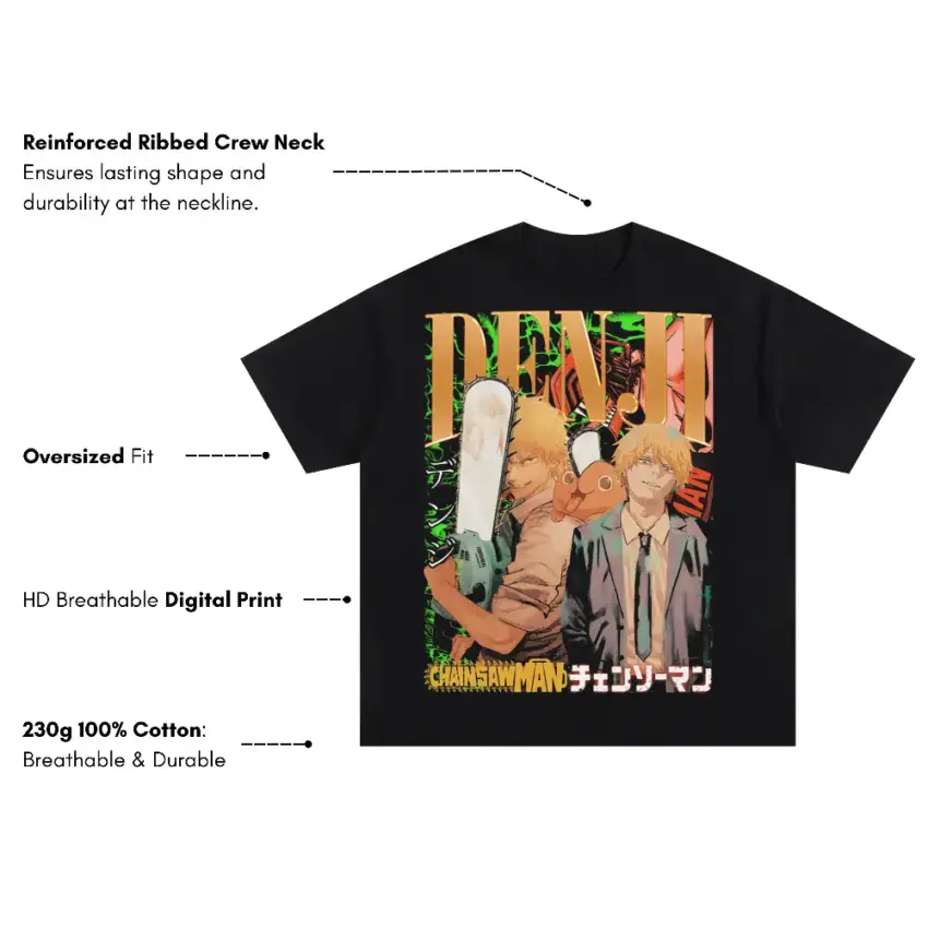 The Chainsaw Man Oversized Black Graphic Tee - Image 5