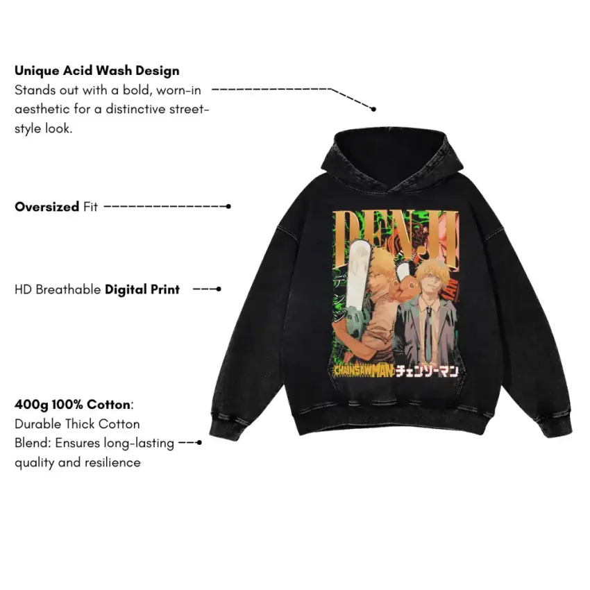 The Chainsaw Man Aicd Wash Oversized Hoodie - Image 5