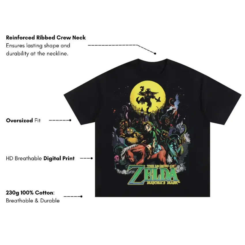 Triforce Versus Ganon Oversized Black Graphic Tee - Image 2