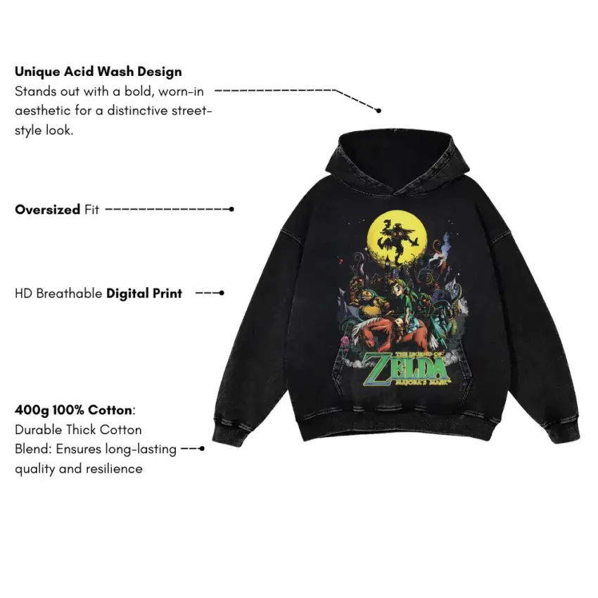 Triforce Versus Ganon Aicd Wash Oversized Hoodie - Image 5
