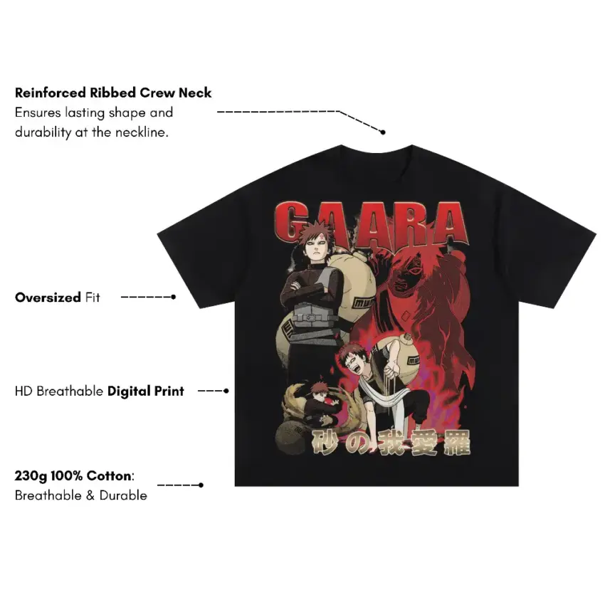 Ultimate Defense Gaara Oversized Black Graphic Tee - Image 2