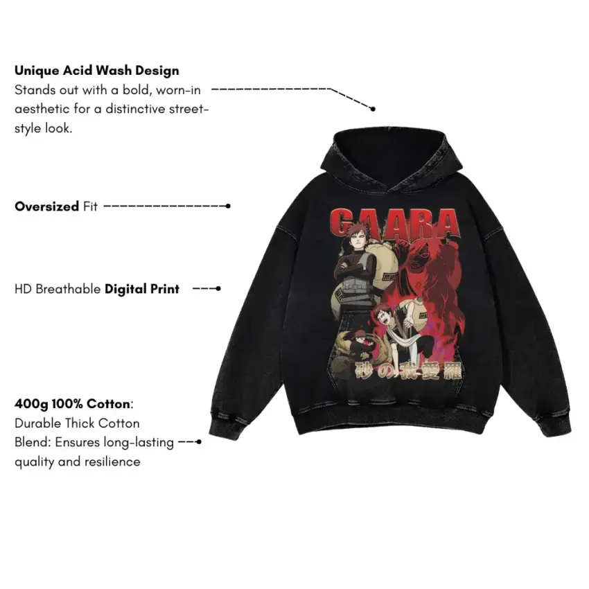 Ultimate Defense Gaara Aicd Wash Oversized Hoodie - Image 5
