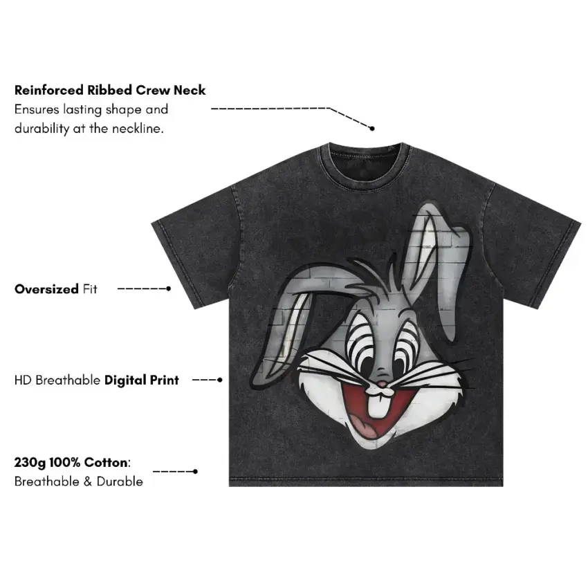 Wascally Wabbit Oversized Acid Wash T-shirt - Image 5