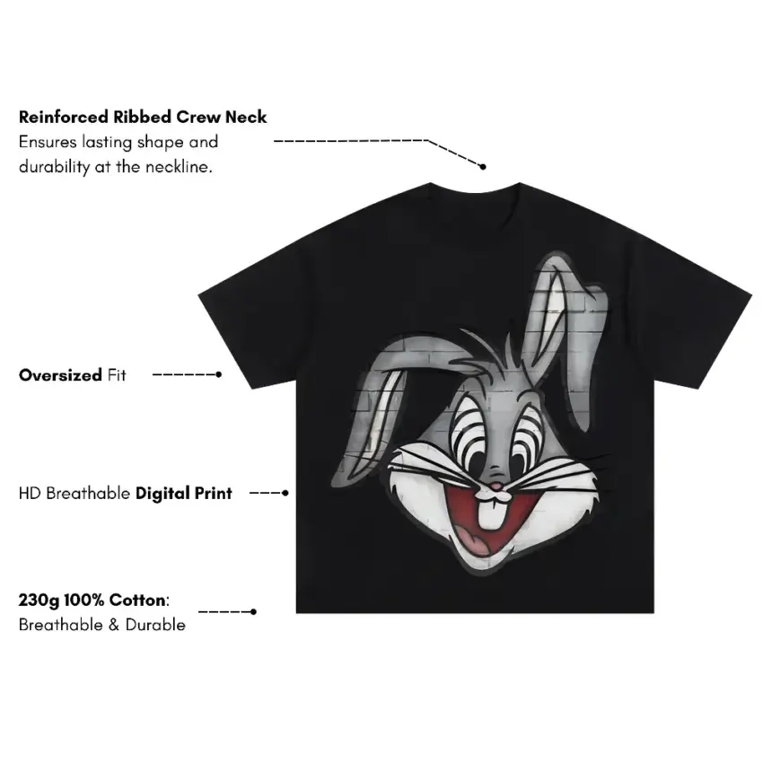 Wascally Wabbit Oversized Black Graphic Tee - Image 2