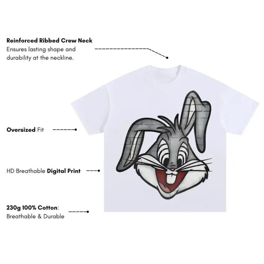 Wascally Wabbit Oversized White Graphic Tee - Image 5