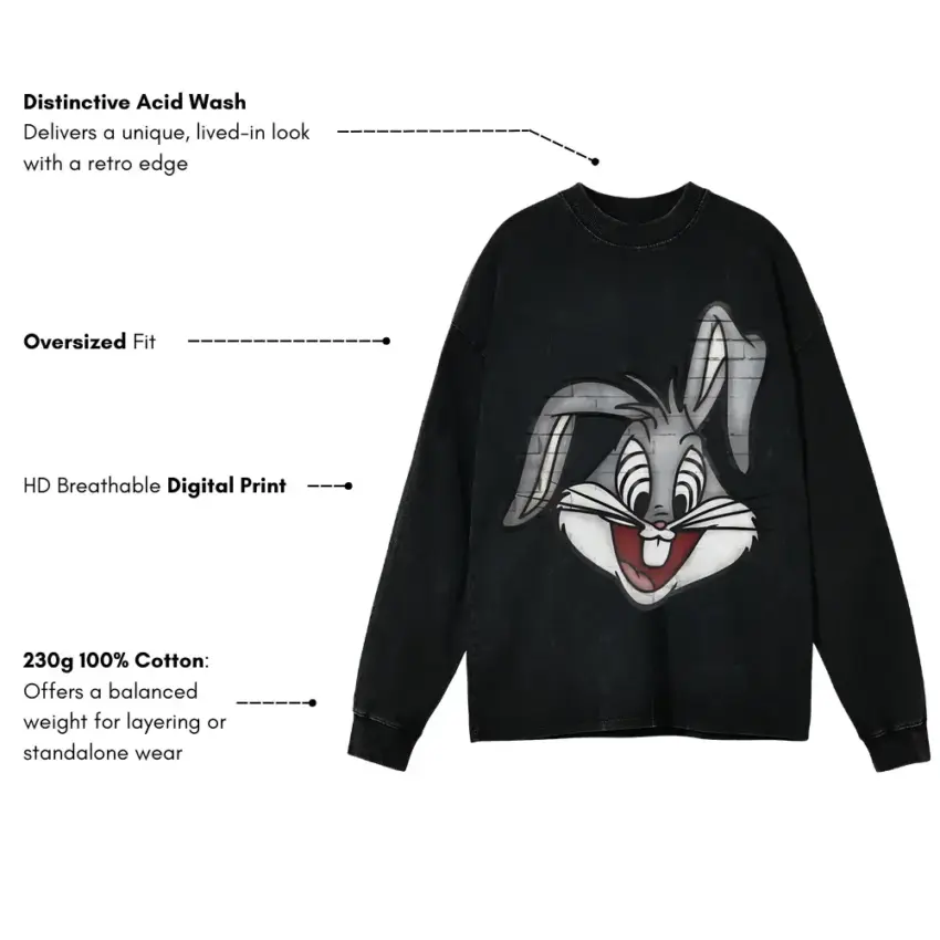 Wascally Wabbit Aicd Wash Oversized Long Sleeve Shirt - Image 2