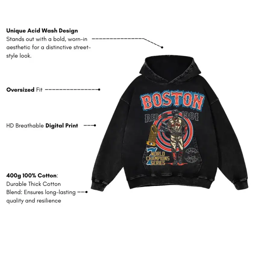 Boston Red Sox Champions Aicd Wash Oversized Hoodie - Image 2