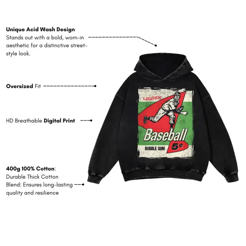 Five Cent Fielders Choice Aicd Wash Oversized Hoodie - Image 2