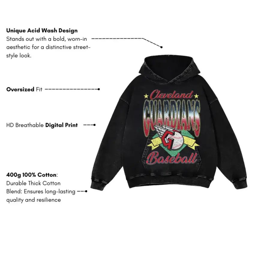 Guardians Of Cleveland Baseball Aicd Wash Oversized Hoodie - Image 4