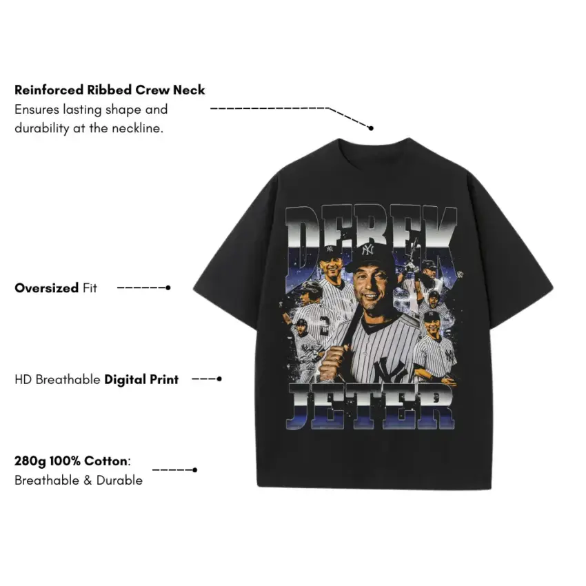 Jeter Yankee Forever Heavyweight Oversized Black Graphic Tee - Image 4