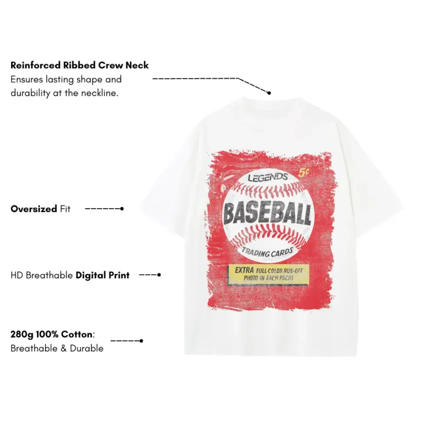 Legends Baseball Wax Pack Heavyweight Oversized White Graphic Tee - Image 2