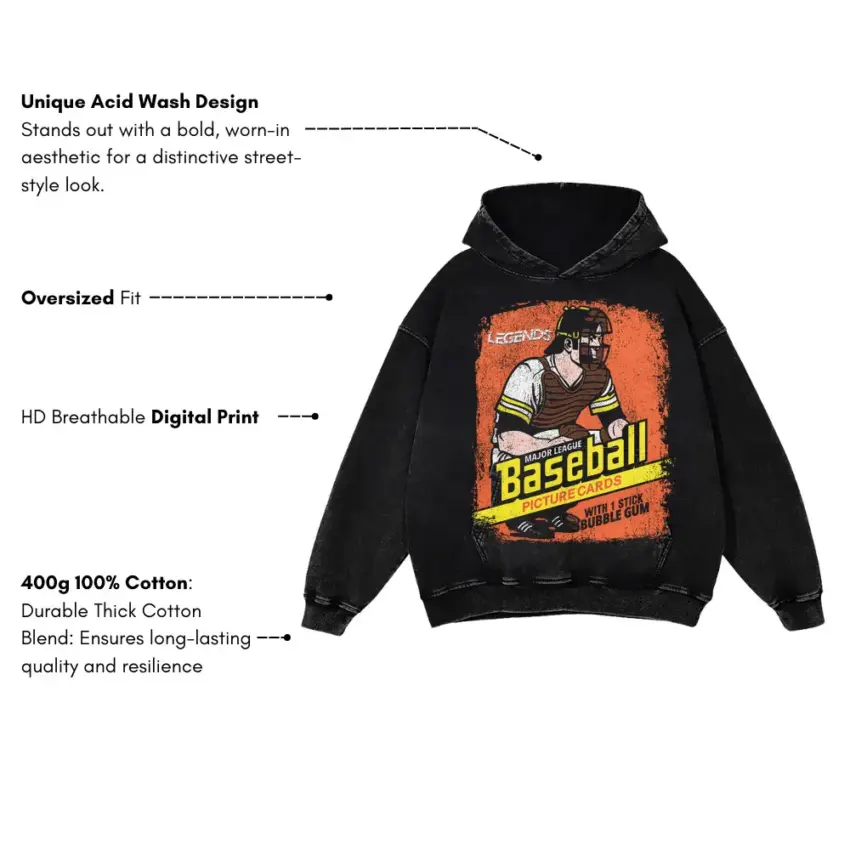 Legends Pitcher And Gum Aicd Wash Oversized Hoodie - Image 4