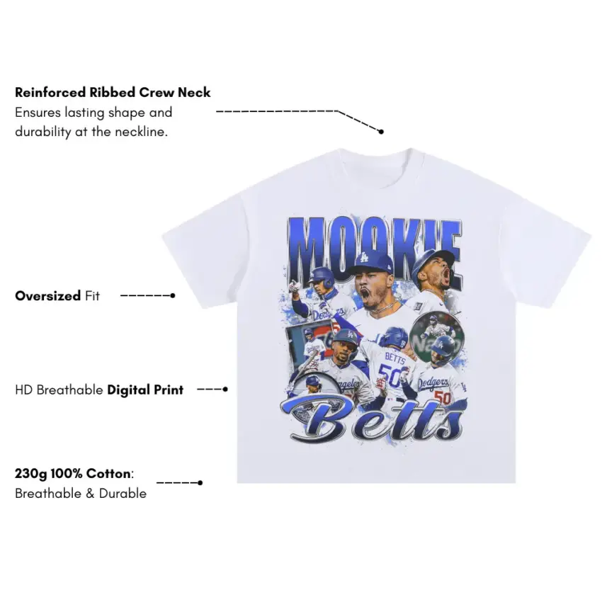 Mookie Betts Hollywood Star Oversized White Graphic Tee - Image 4