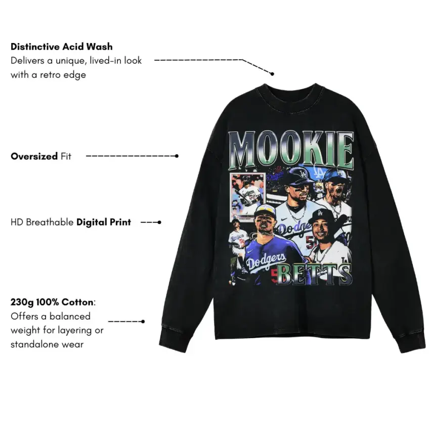 Mookie Of The Dodgers Aicd Wash Oversized Long Sleeve Shirt - Image 2