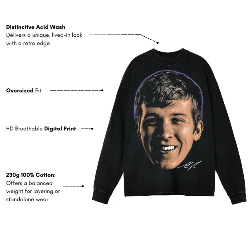 Austin Reaves Lakers Fan Favorite Aicd Wash Oversized Long Sleeve Shirt - Image 2