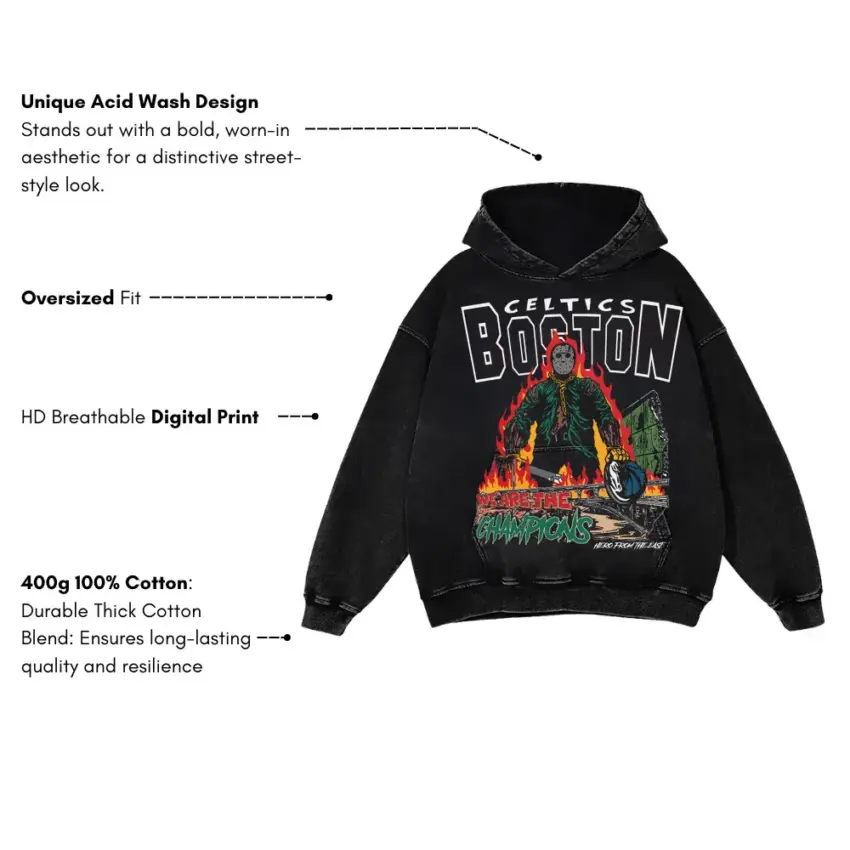 Boston Celtics Banner 18 Tribute Aicd Wash Oversized Hoodie - Image 2