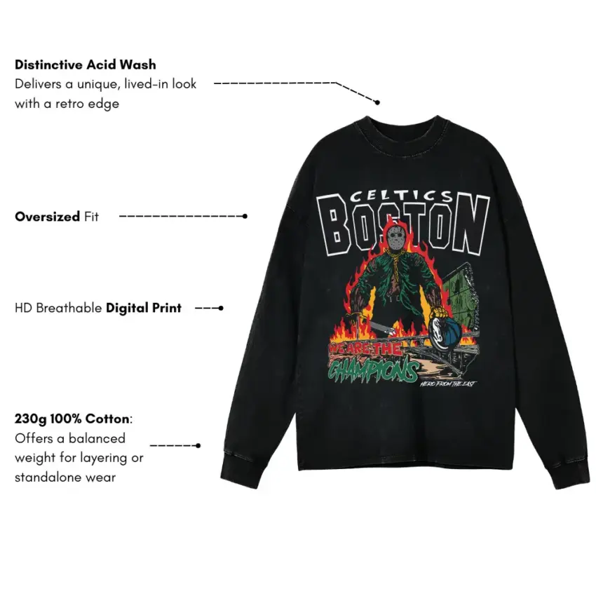 Boston Celtics Banner 18 Tribute Aicd Wash Oversized Long Sleeve Shirt - Image 2