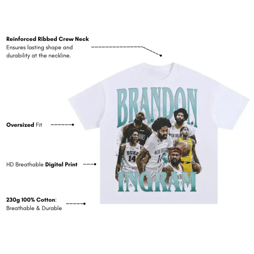 Brandon Ingram New Orleans Star Oversized White Graphic Tee - Image 5